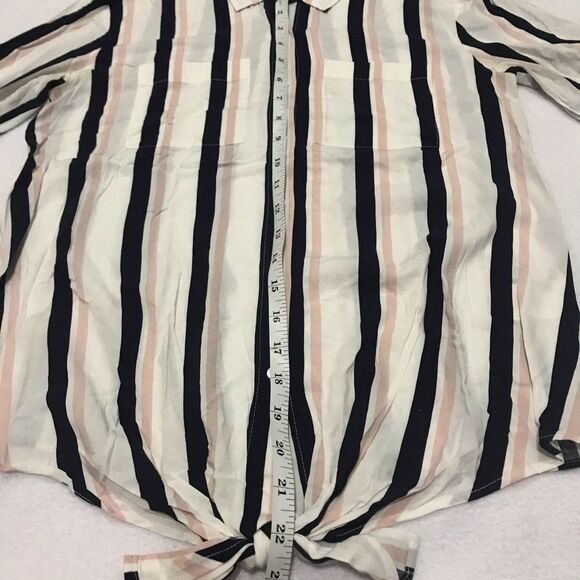 Reitmans Collared Stripe Button Down Front Knotted Blouse 3/4 XXS - Picture 5 of 10
